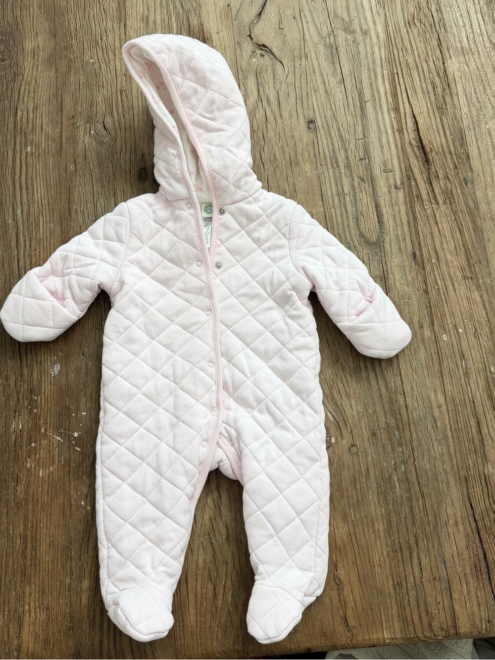 Little Me Quilted Hooded Footed One-Piece in Light Pink